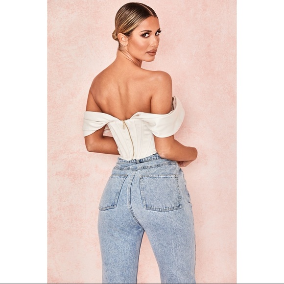 House of CB Silva Ivory Satin Draped Shoulder Corset Top - Picture 9 of 16